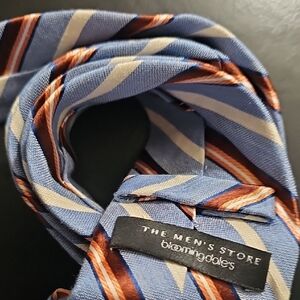 Bloomingdale's Blue and Brown Silk Striped Tie